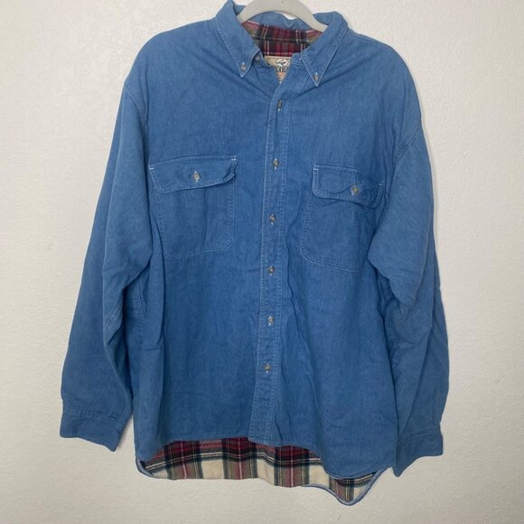 Redhead Plaid Fleece Lined Denim Shirt Mens XL Blue Cotton Button Up Outdoors - Picture 1 of 10